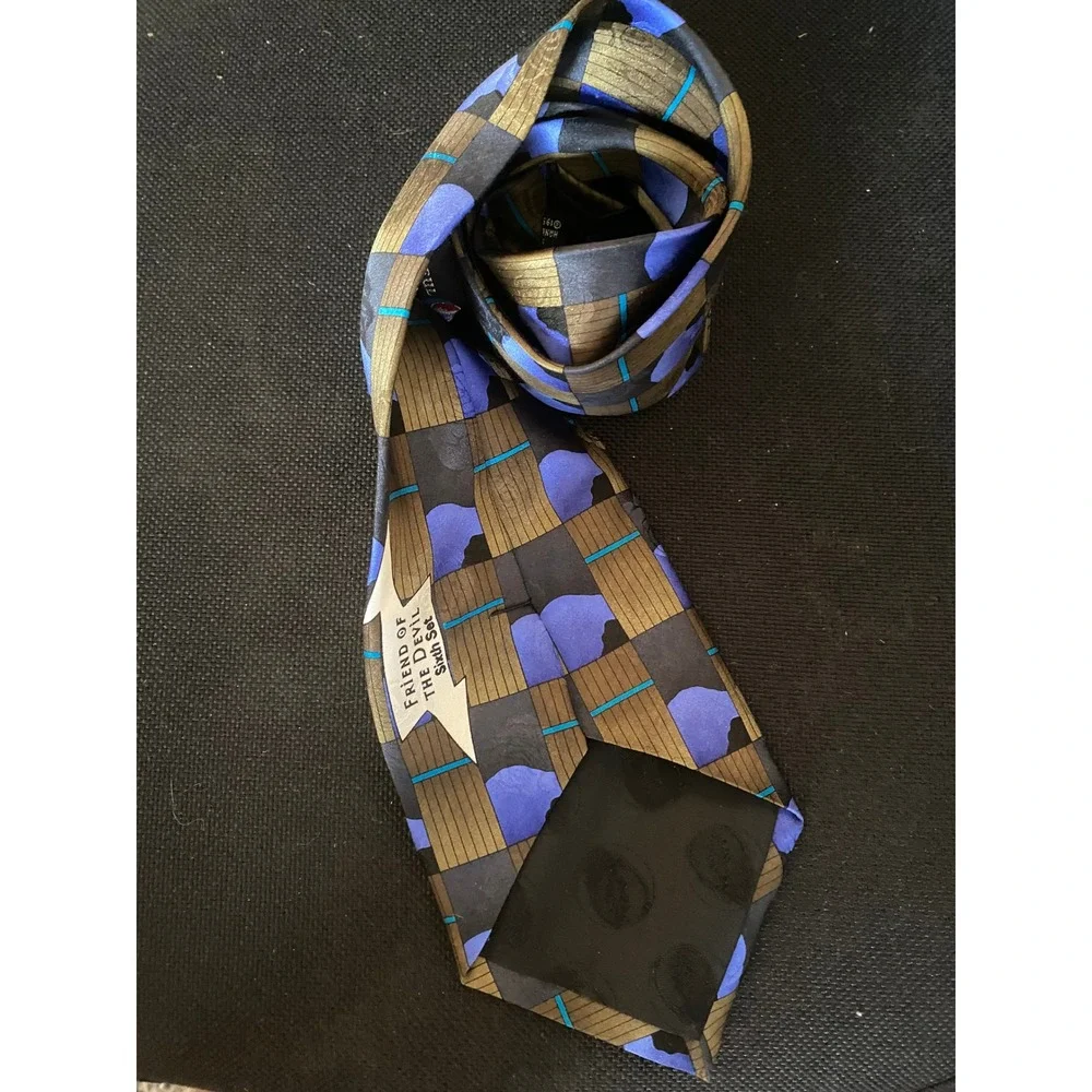 Grateful Dead Tie Friend‎ of the Devil Sixth Set Silk Blue Gold Geometric 1996